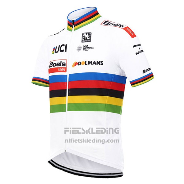 2017 Fietskleding UCI Wereldkampioen Boels Dolmans Wit Korte Mouwen en Koersbroek